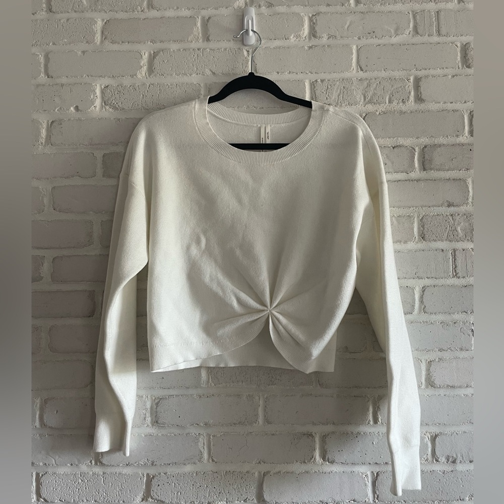 Anthropologie Ivory Twist-Detail Cropped Sweatshirt, Size Small.
